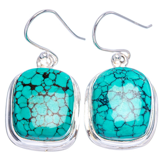 Turquoise oval cabochon drop earrings with .925 sterling silver frames and fishhook backs
