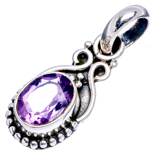 Amethyst teardrop pendant in .925 sterling silver with oval purple stone, bail top