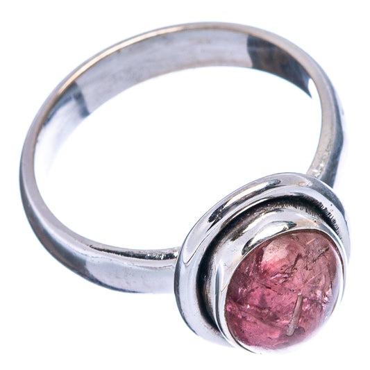 Sterling silver ring with raised pink tourmaline oval, side view