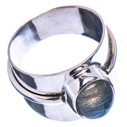 Sterling silver ring with bezel-set oval labradorite cabochon, size 7