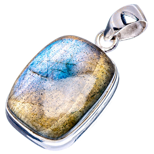 Sterling silver labradorite pendant with multicolor oval gemstone, silver frame