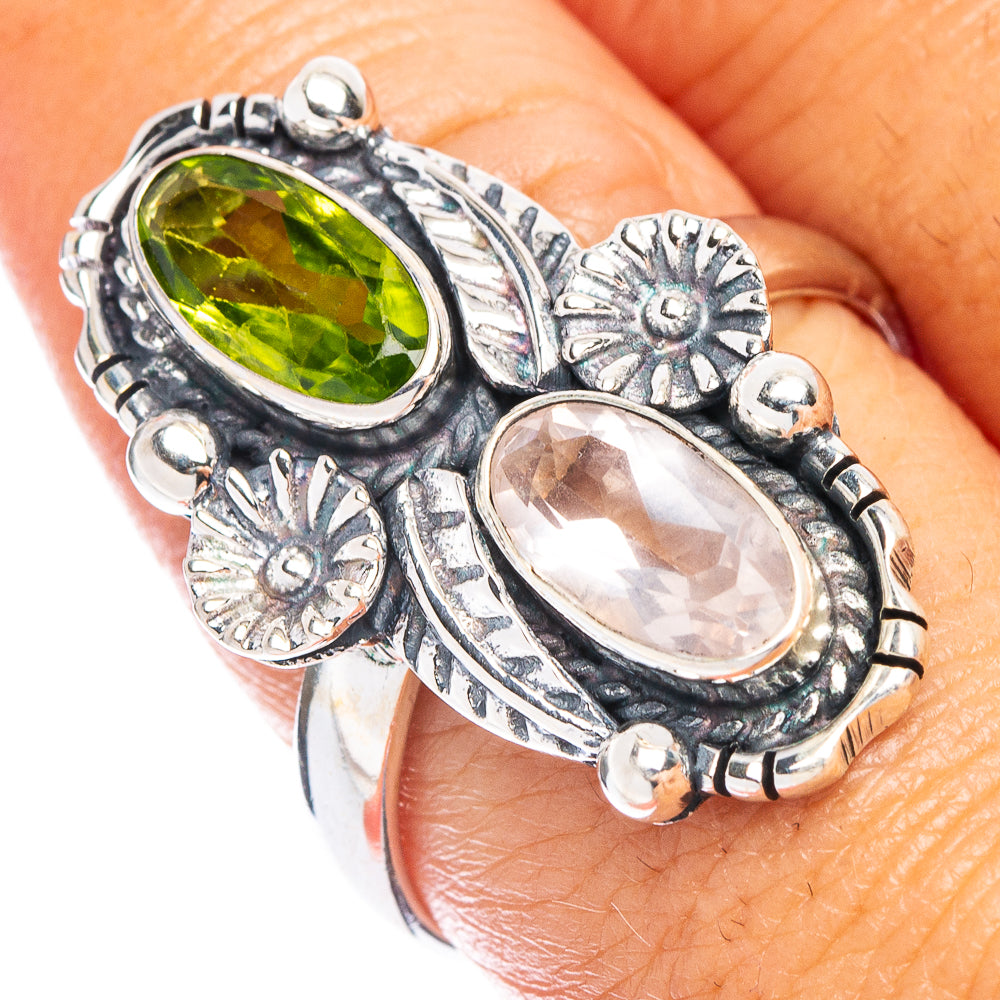 Peridot, White Quartz Ring Size 9.5 (925 Sterling Silver) R7389