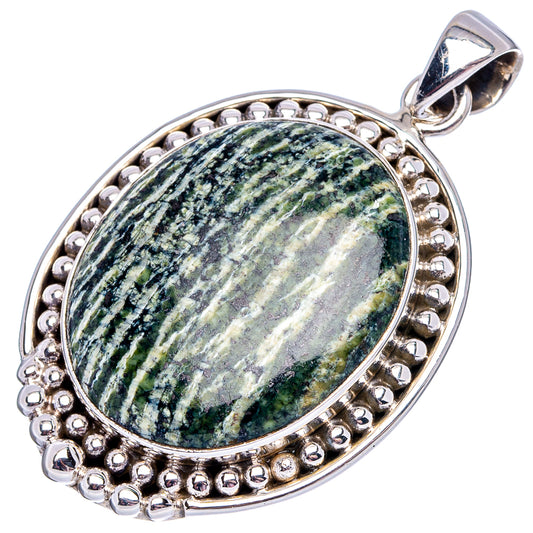 Oval green opal pendant with rounded .925 sterling silver frame and loop bail