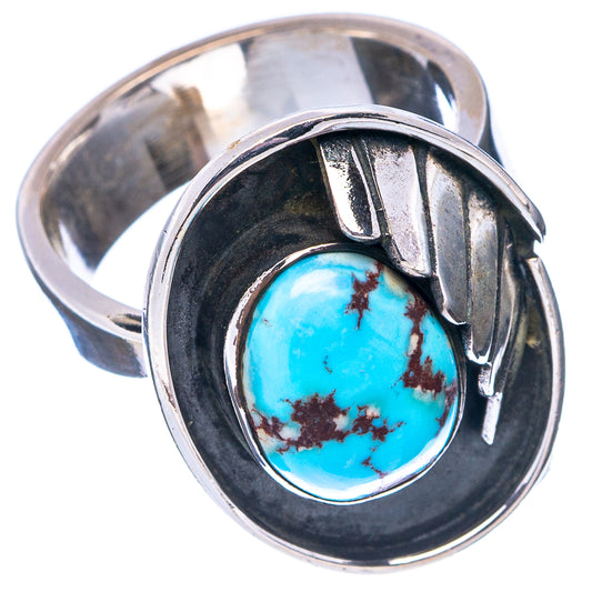 Antique silver adjustable ring with oval turquoise inlay stone