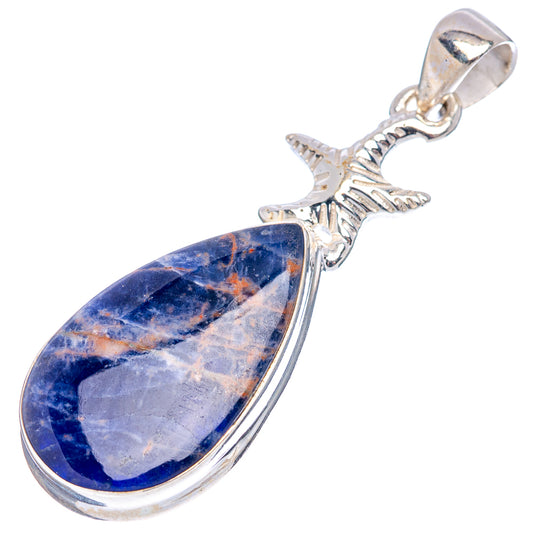 Sodalite sea star pendant in .925 sterling silver, starfish topper and teardrop stone