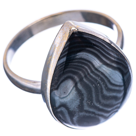 Sterling silver ring with teardrop black psilomelane stone in smooth bezel