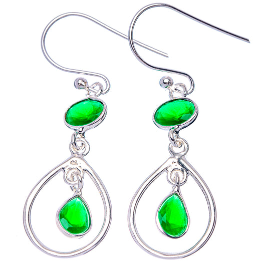 Green Onyx Dainty Earrings 1 5/8" (925 Sterling Silver) E2069