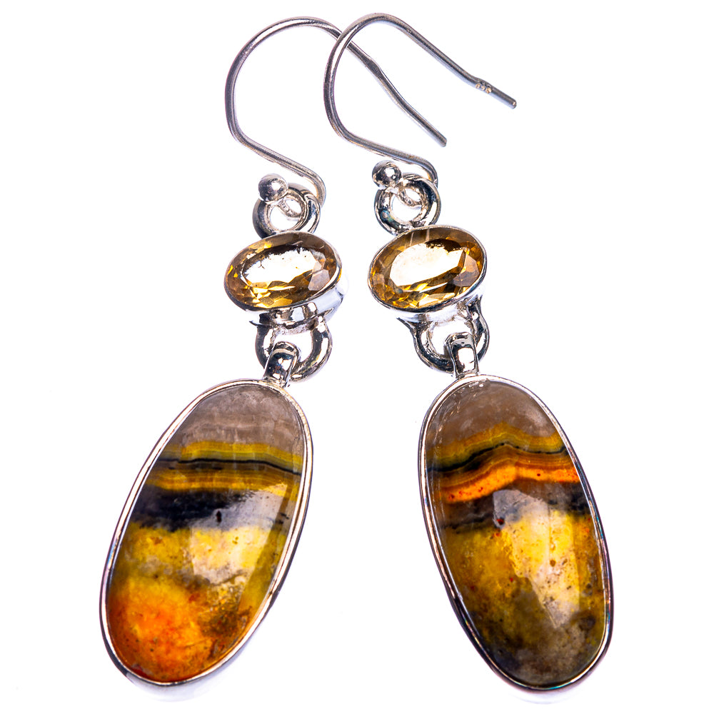 Bumble Bee Jasper, Citrine 925 Sterling Silver Earrings 1 7/8"