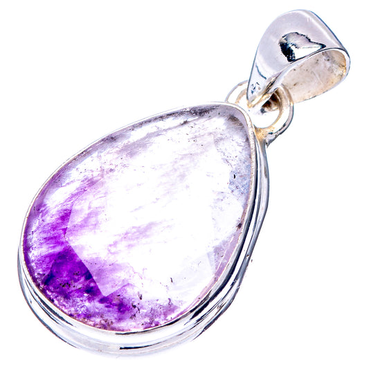 Sterling silver amethyst teardrop pendant with purple-and-white bi-color gemstone cabochon