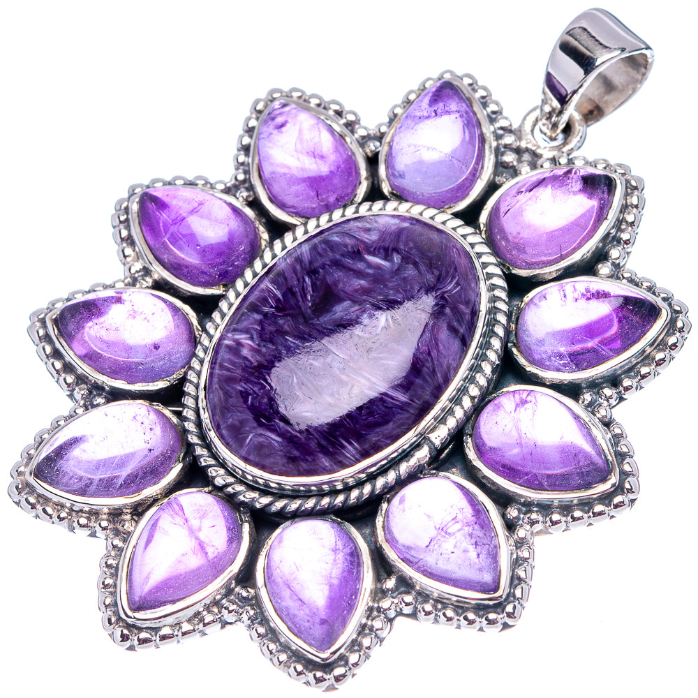 Signature Charoite, Amethyst Pendant 2 1/8" (.925 Sterling Silver)