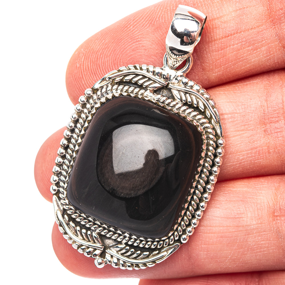 Premium Southwestern Style Rainbow Obsidian Pendant 1 3/4" (.925 Sterling Silver)
