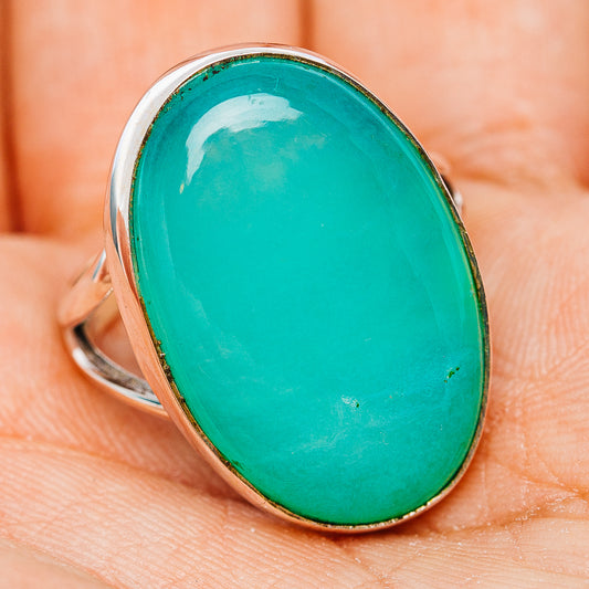 Side view oval turquoise cabochon sterling silver ring, thin band