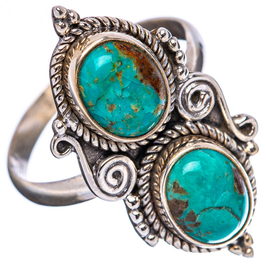 Turquoise oval gemstone sterling silver adjustable ring with ornate swirl accents and rope border