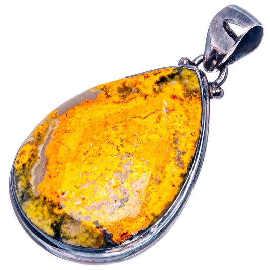 Teardrop yellow bumblebee jasper pendant with .925 sterling silver bail and frame