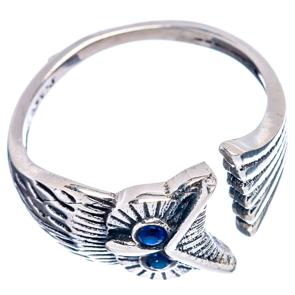 Blue Quartz Owl Dainty Ring Size 7 Adjustable (.925 Sterling Silver)