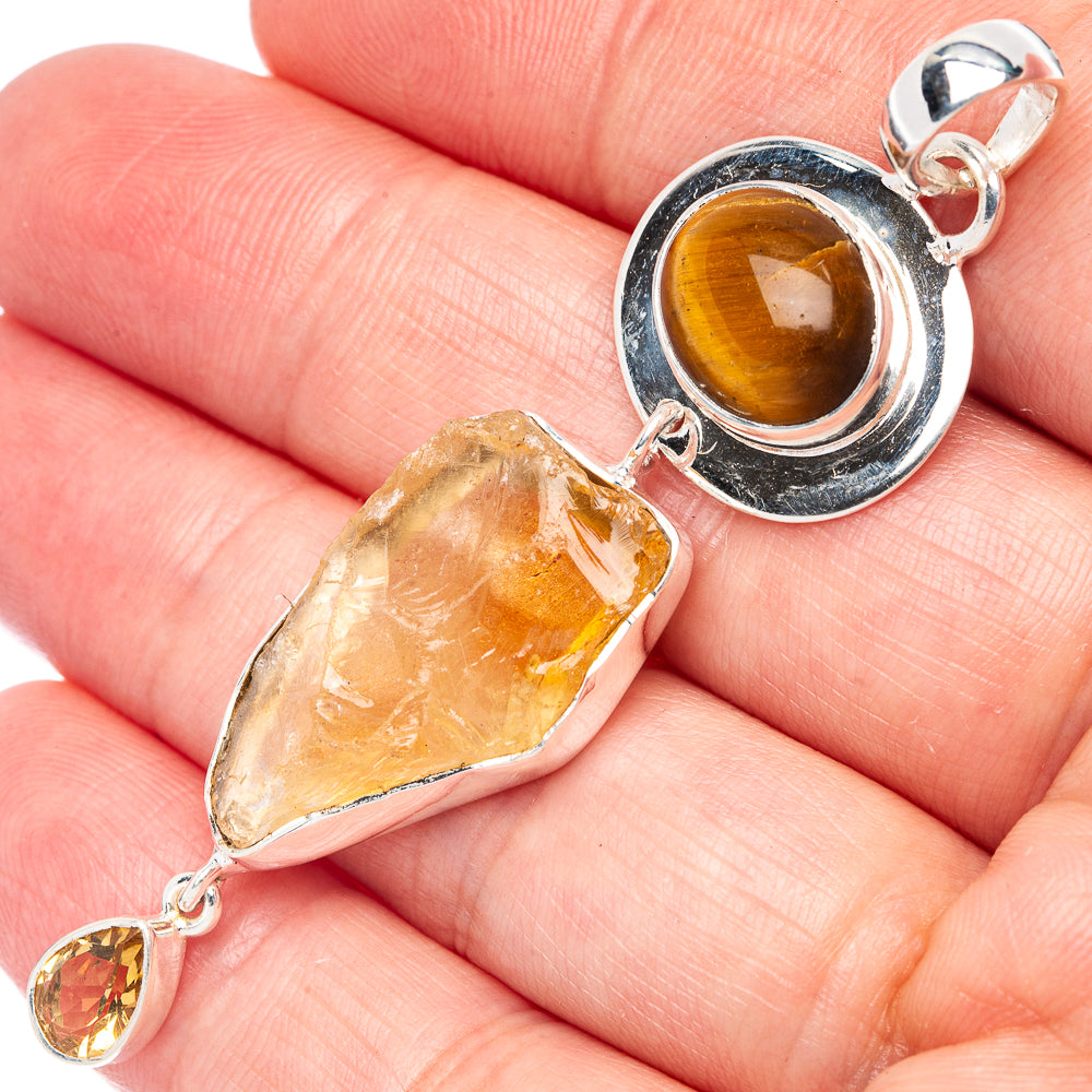 Citrine, Tiger Eye Pendant 2 5/8" (925 Sterling Silver) P44352