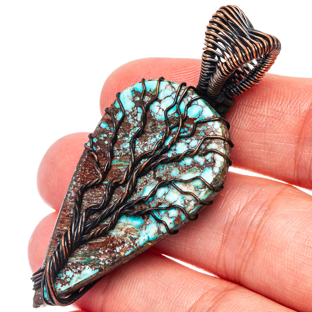 Turquoise Tree of Life Pendant 2 1/4" (Oxidized Copper)