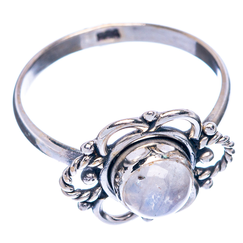 925 sterling silver ring band with round moonstone cabochon and curled side details