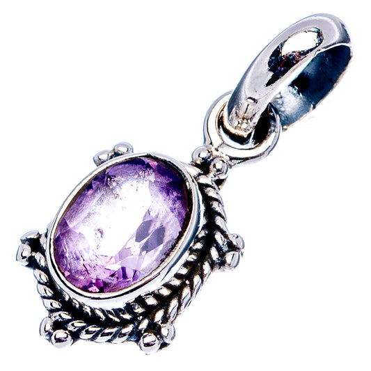 Amethyst oval pendant in .925 sterling silver with decorative frame and bail loop.