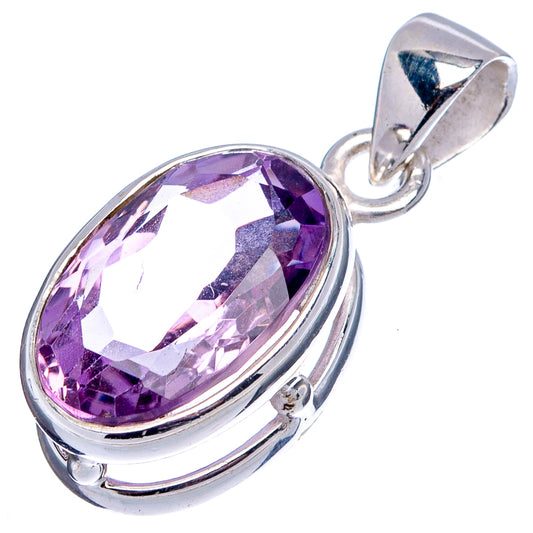 Oval faceted purple amethyst pendant with mirrored .925 sterling silver bail