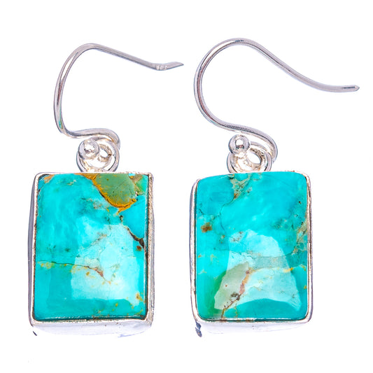 Turquoise rectangle drop earrings, .925 sterling silver frames with wire hooks