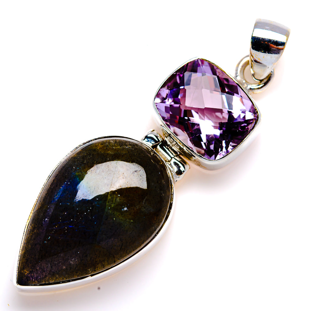 Labradorite, Amethyst Pendant 1 7/8" (925 Sterling Silver) PD38055