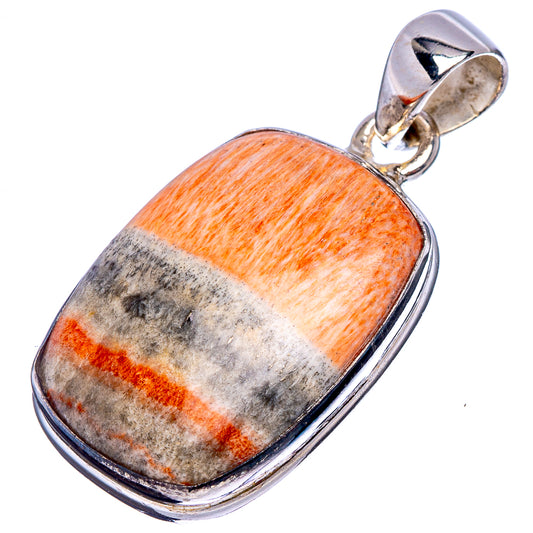 Sterling silver pendant with elongated orange-gray stone cabochon and loop bail.
