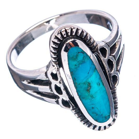 Sterling silver turquoise oval ring, detailed sidework and raised bezel