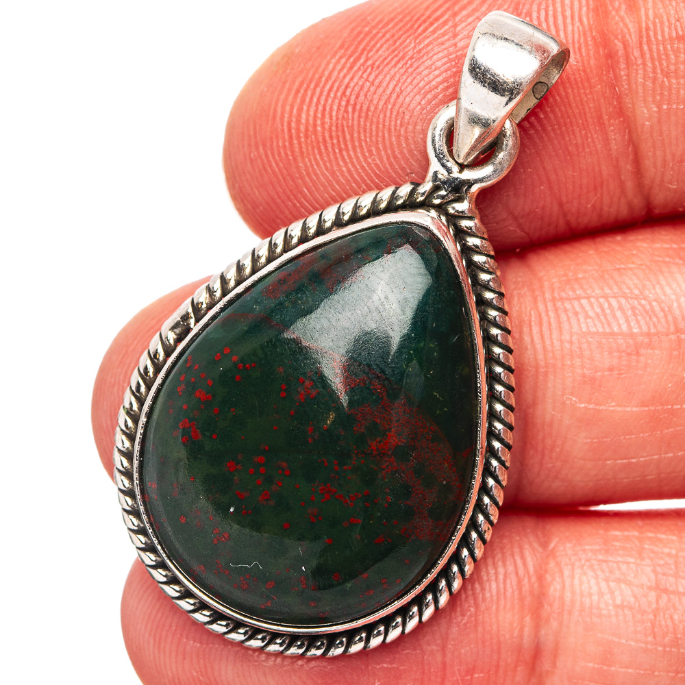 Bloodstone Pendant 1 1/2" (.925 Sterling Silver)