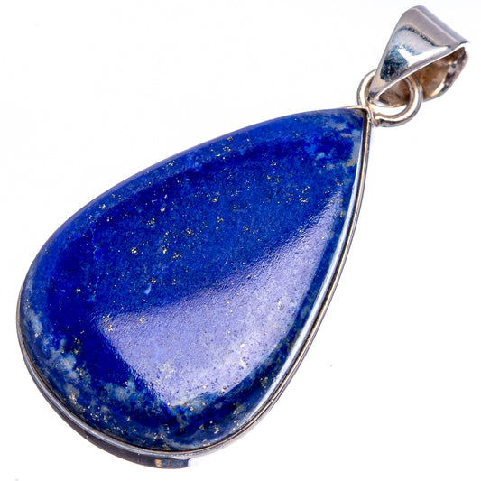Lapis lazuli teardrop pendant with polished .925 sterling silver frame and bail