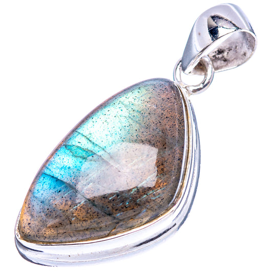 Teardrop labradorite pendant in .925 sterling silver with blue-gray sheen and silver loop top