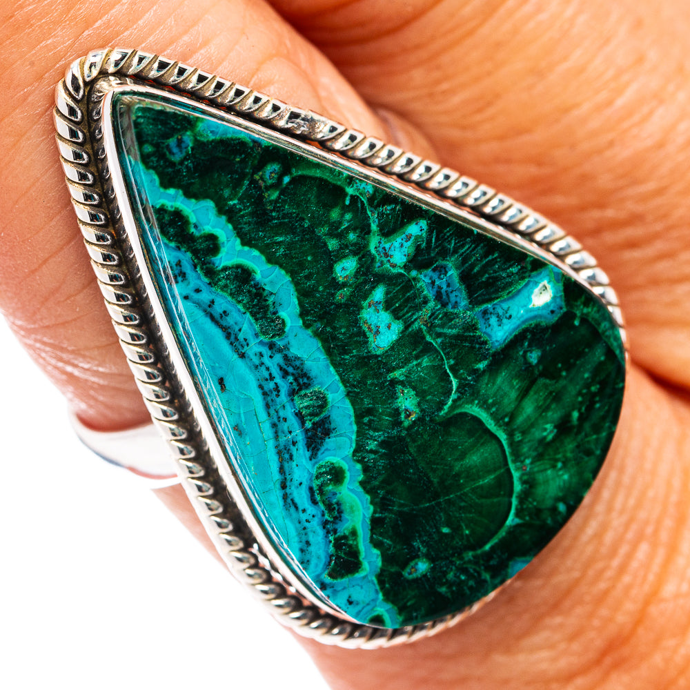Premium Malachite In Chrysocolla Ring Size 8.75 (.925 Sterling Silver)