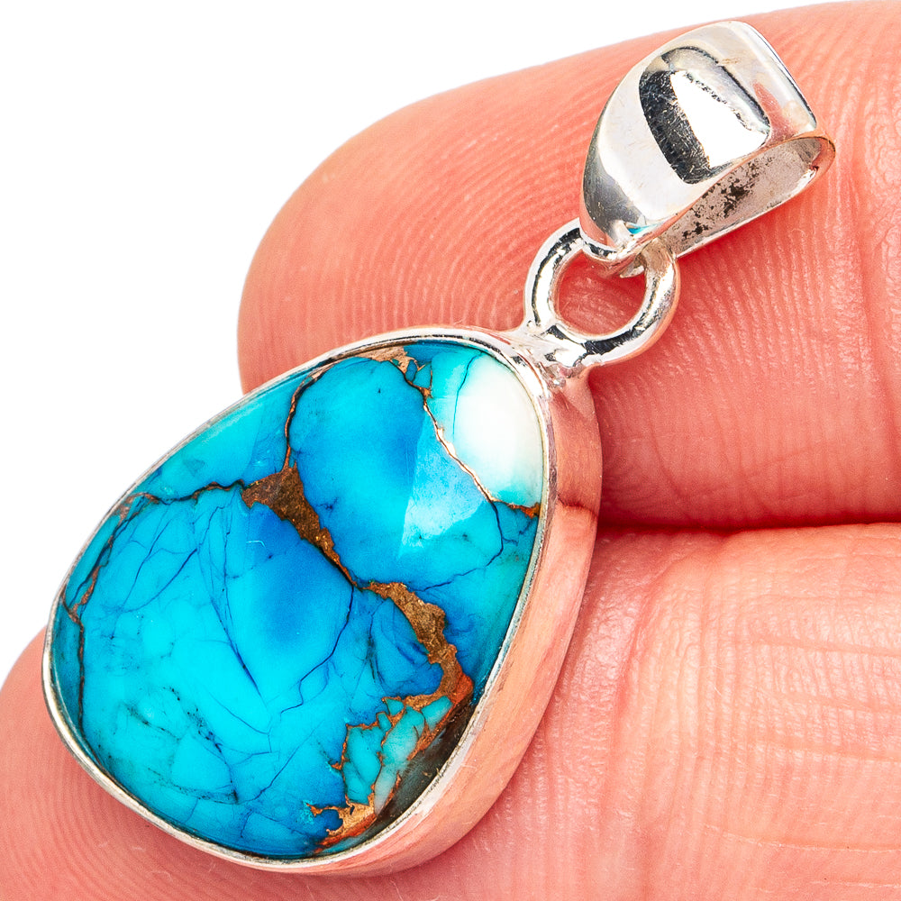 Ice Blue Dahlia Mohave Turquoise Pendant 1 1/4" (.925 Sterling Silver)