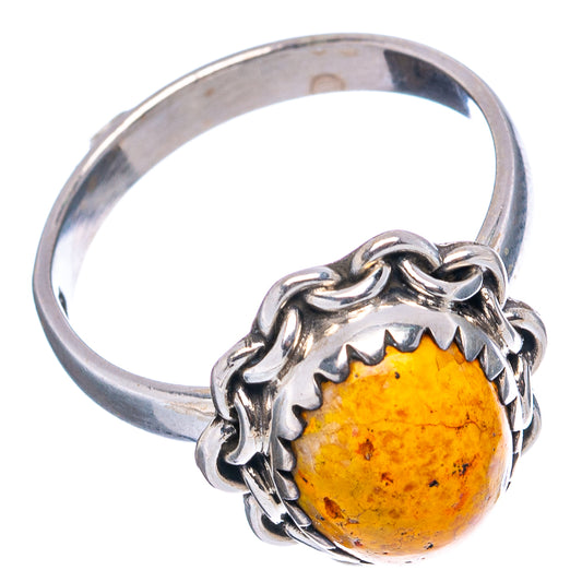 Sterling silver ring, side view, oval yellow jasper cabochon with ornate twisted bezel