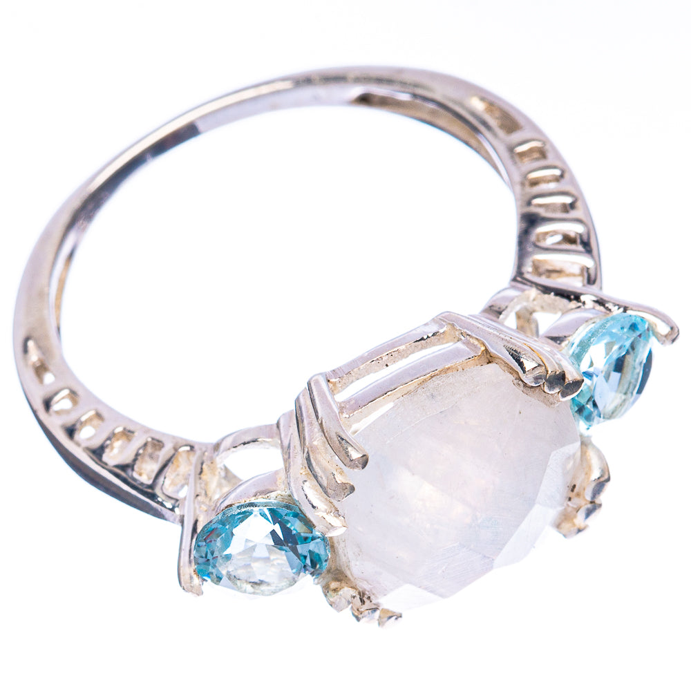 925 sterling silver ring with moonstone and two blue topaz stones, size 8