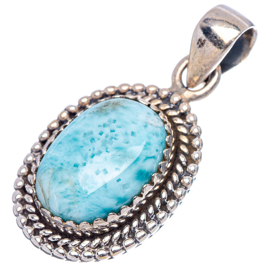 Sterling silver pendant with oval Larimar cabochon and textured rope border