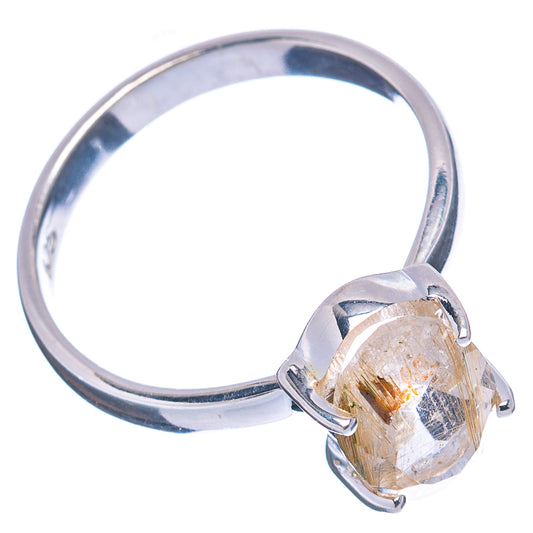 Sterling silver ring with oval rutilated quartz, side view of band and setting
