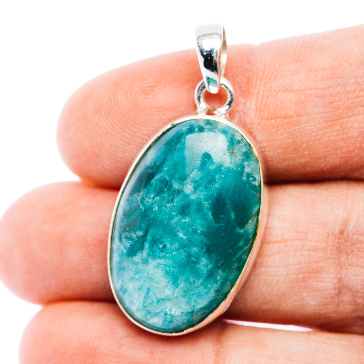 Fire Amazonite Pendant 1 3/8" (.925 Sterling Silver)