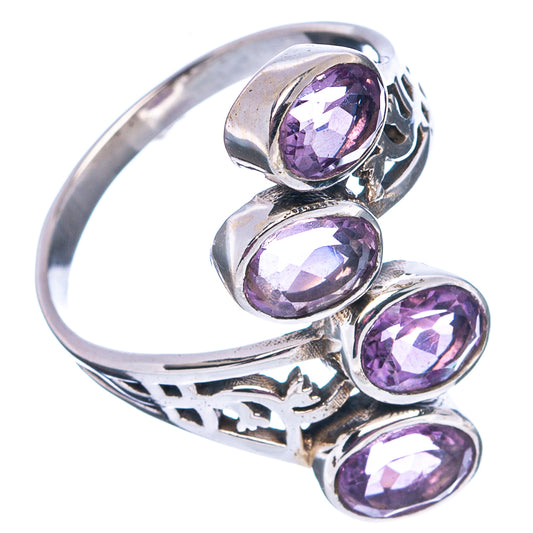 Sterling silver amethyst ring with four faceted oval gemstones and openwork band