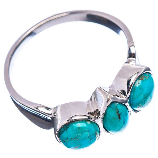 Sterling silver turquoise ring, three oval bezel-set stones on tapered band