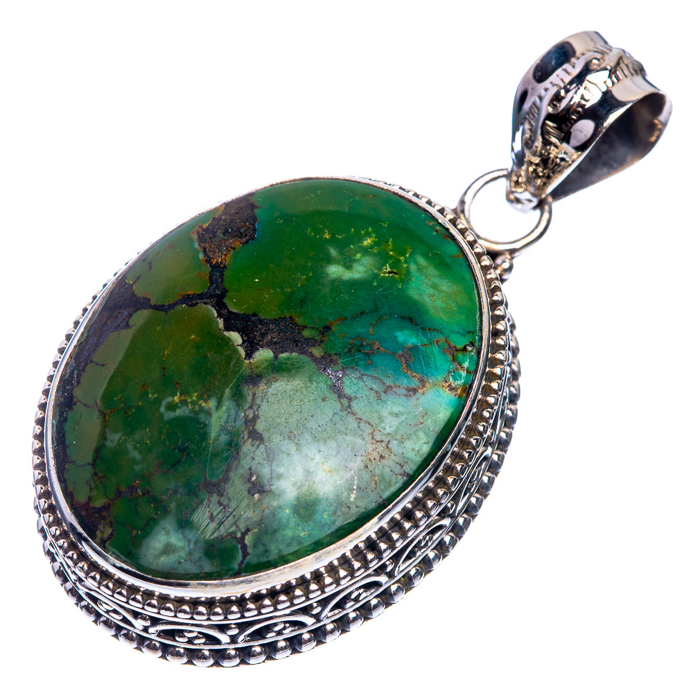 Tibetan Turquoise 925 Sterling Silver Pendant 1 5/8"