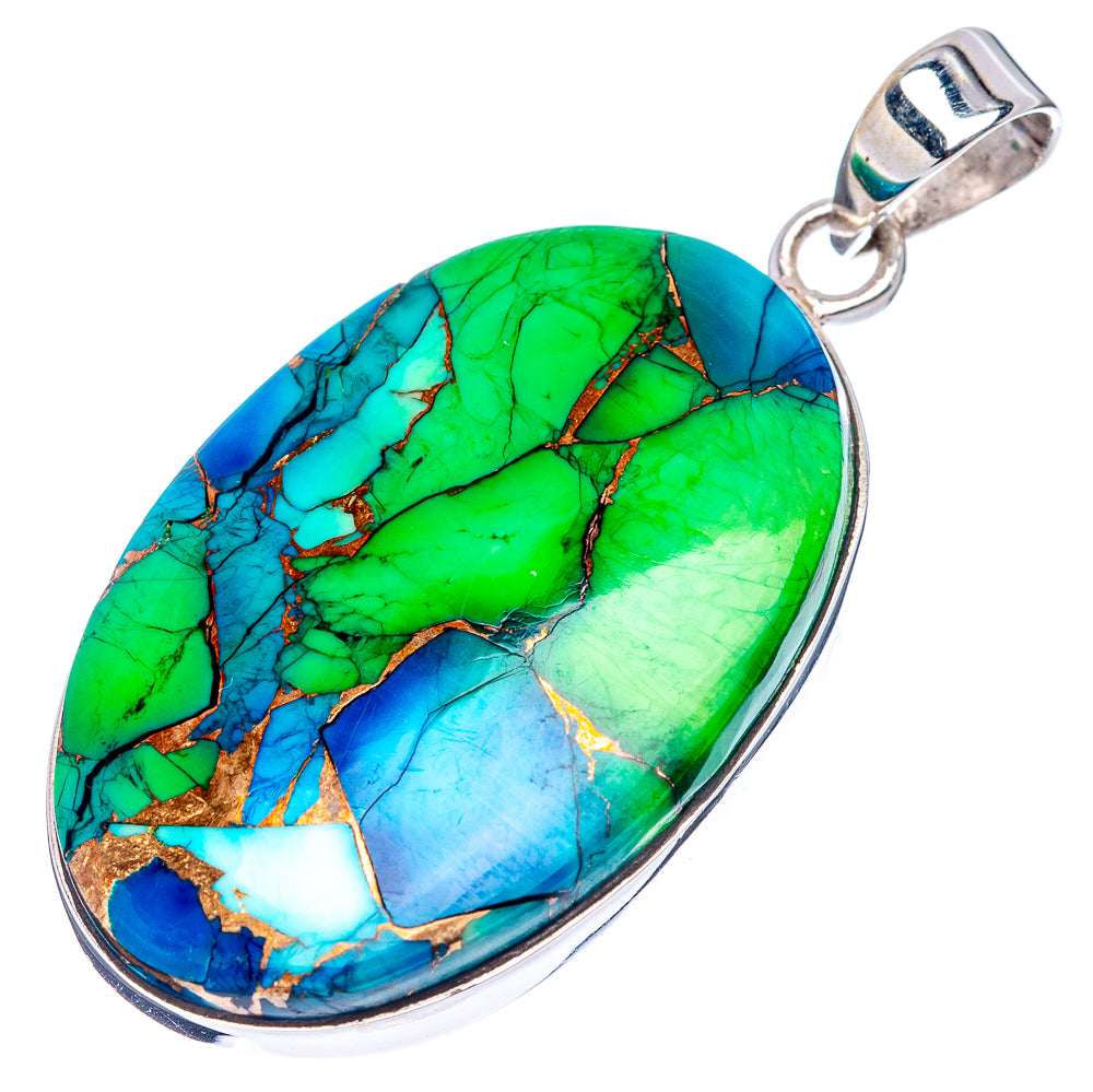 Premium Peacock Dahlia Turquoise Pendant 1 3/4" (.925 Sterling Silver)