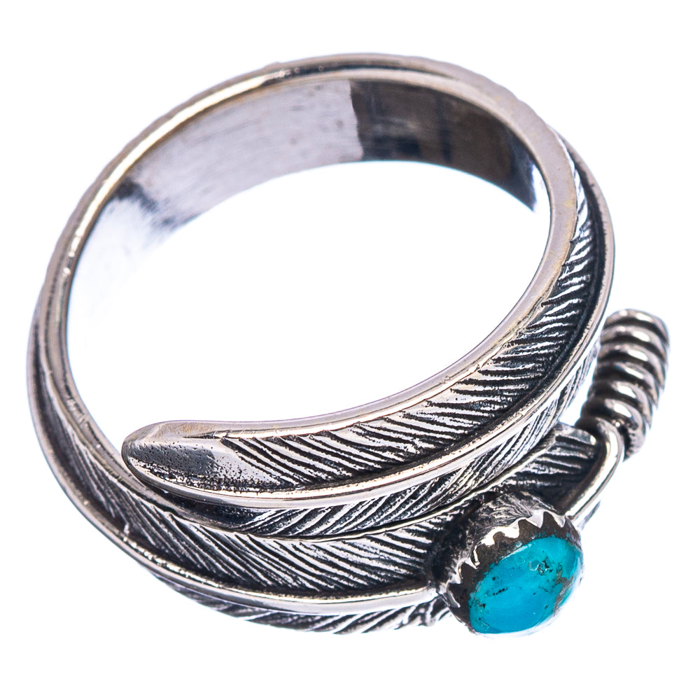 Native Style Mohave Turquoise Feather Ring Size 6 Adjustable (.925 Sterling Silver)