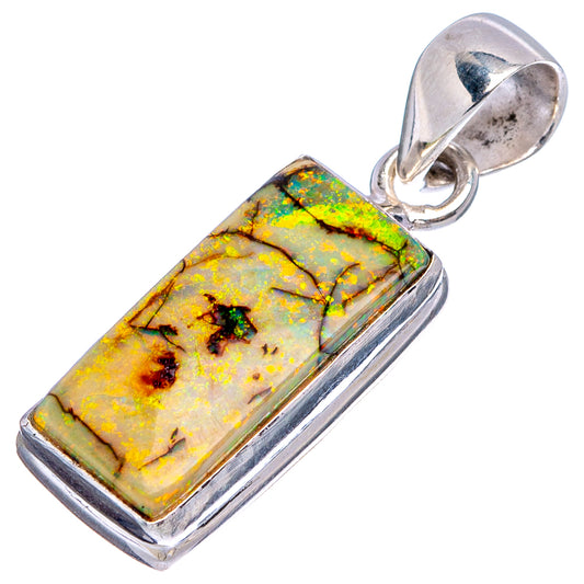 Sterling silver opal pendant, rectangular cabochon with bright green and yellow flashes