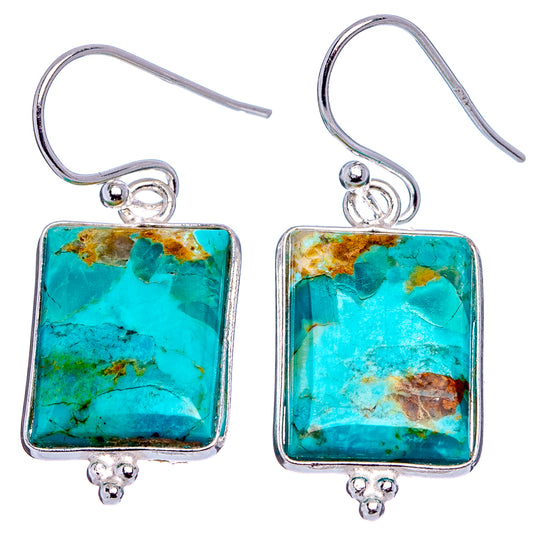 Turquoise rectangle drop earrings in .925 sterling silver bezel with fishhook backs