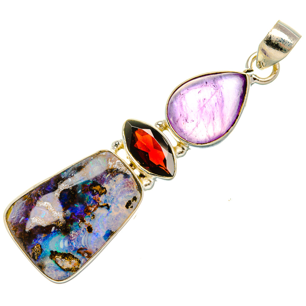 Boulder Opal, Garnet, Amethyst Pendant 2 3/8" (925 Sterling Silver) PD37971