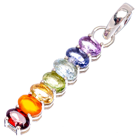 Multicolor gemstone pendant with silver bezel settings and top loop