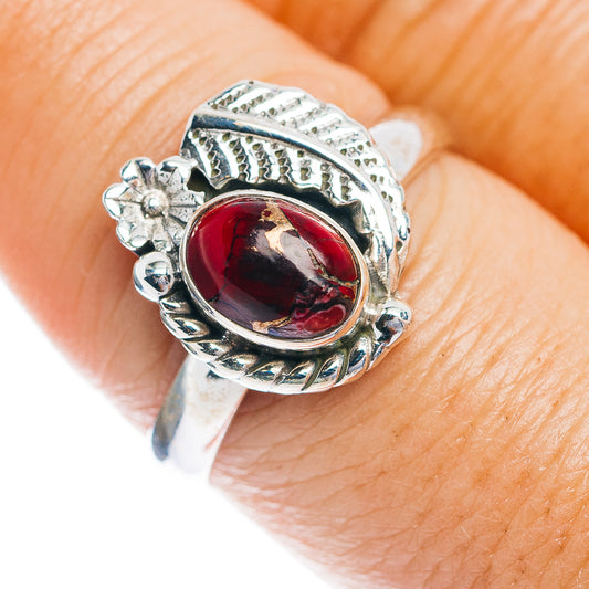 Southwestern Style Red Dahlia Turquoise Ring Size 8.75 (.925 Sterling Silver)