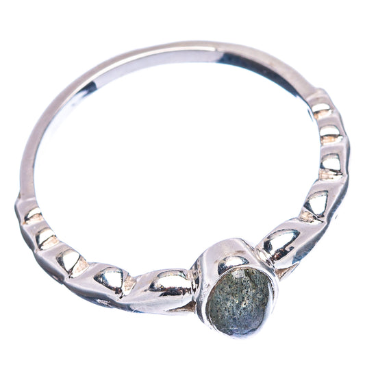 Sterling silver ring with oval labradorite cabochon bezel, size 6.5