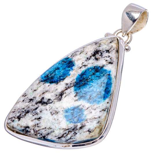 Azurite teardrop pendant in .925 sterling silver with blue stone inlays